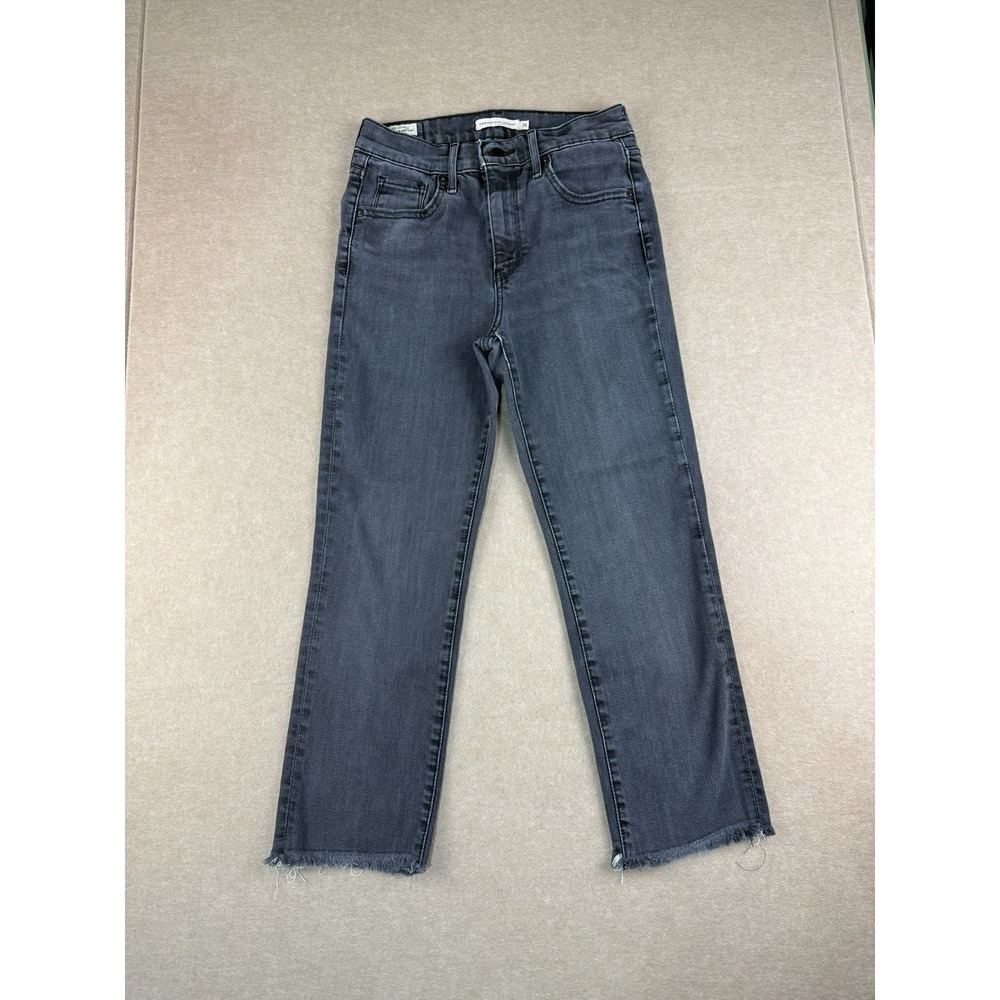 Levi's 724 Women's Jeans Size 26 Gray High Rise Straight Raw‎ Hem "BIG E"
